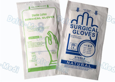 ถุงมือผ่าตัดแบบใช้แล้วทิ้งที่ปราศจากเชื้อสีขาวปลอดสารพิษสำหรับโรงพยาบาล